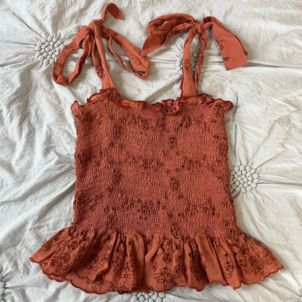 Y2K Orange terracotta ruched tank top with bow tie straps